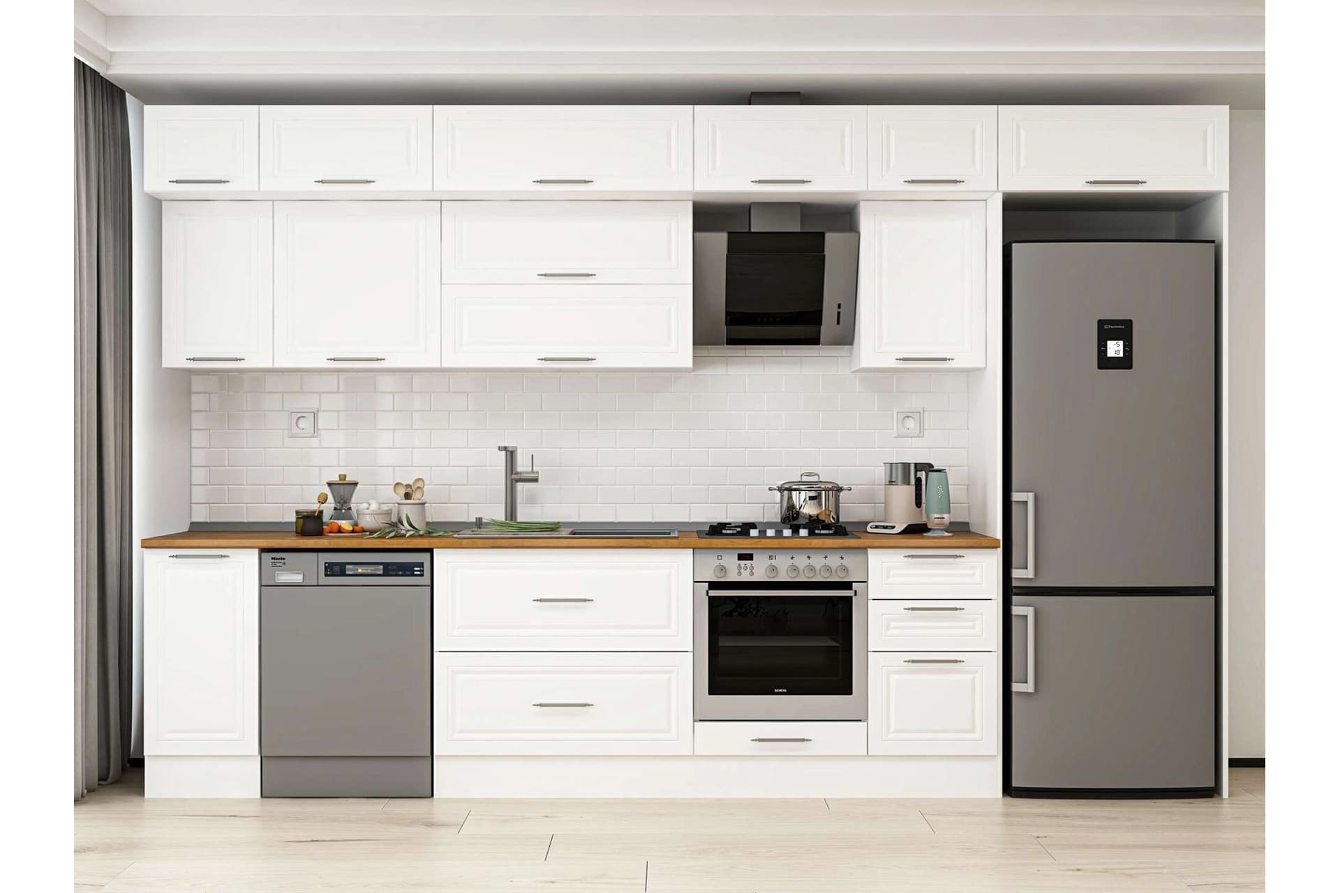 ALVİNKA 365X240 CM KLASİK MEBRAN MUTFAK DOLABI, MB E80S40S45 2 MEBRAN BEYAZ SUNTALAM