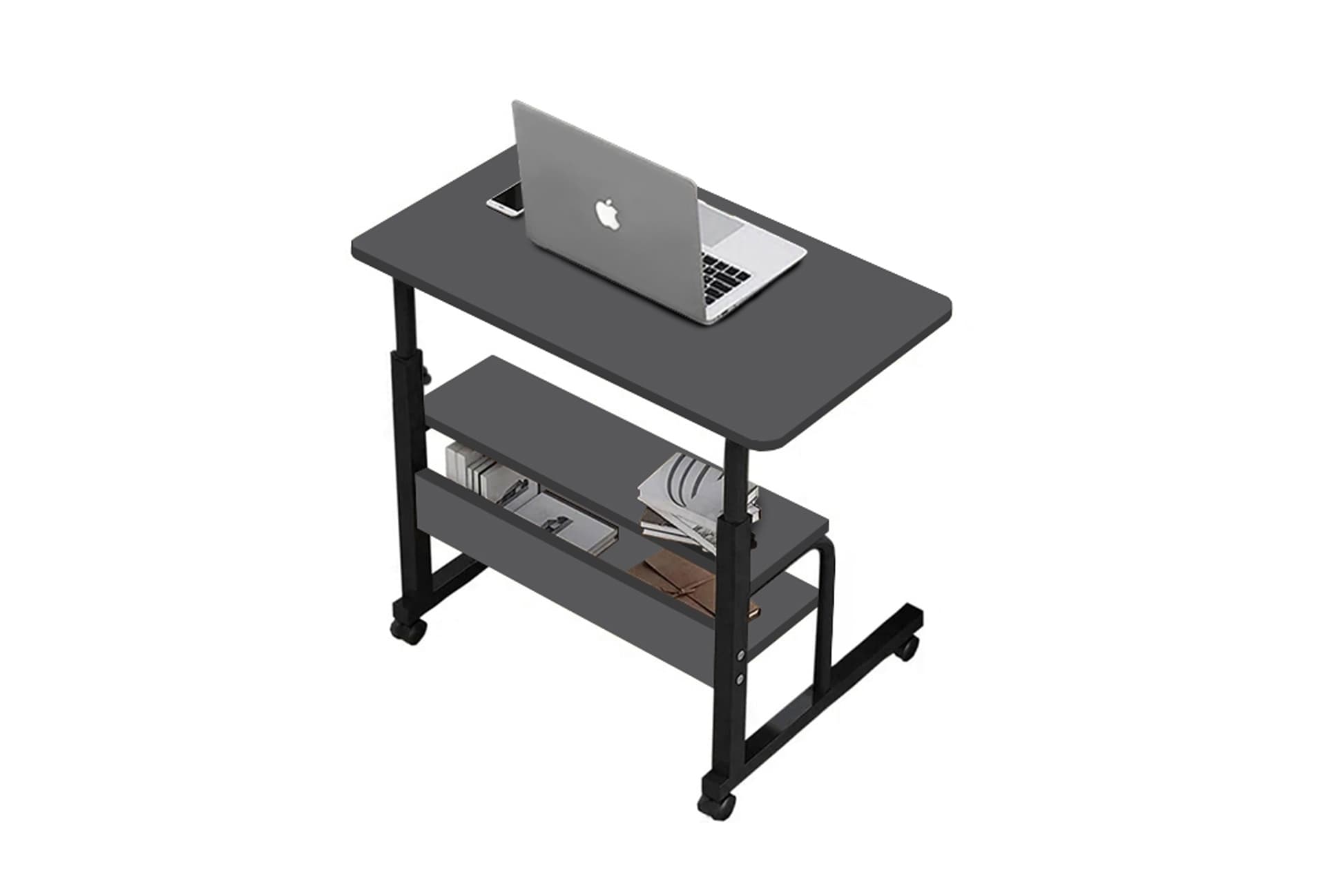 YÜKSEKLİK AYARLI ÇİFT RAFLI LAPTOP SEHPASI, ANTRASİT 70X40
