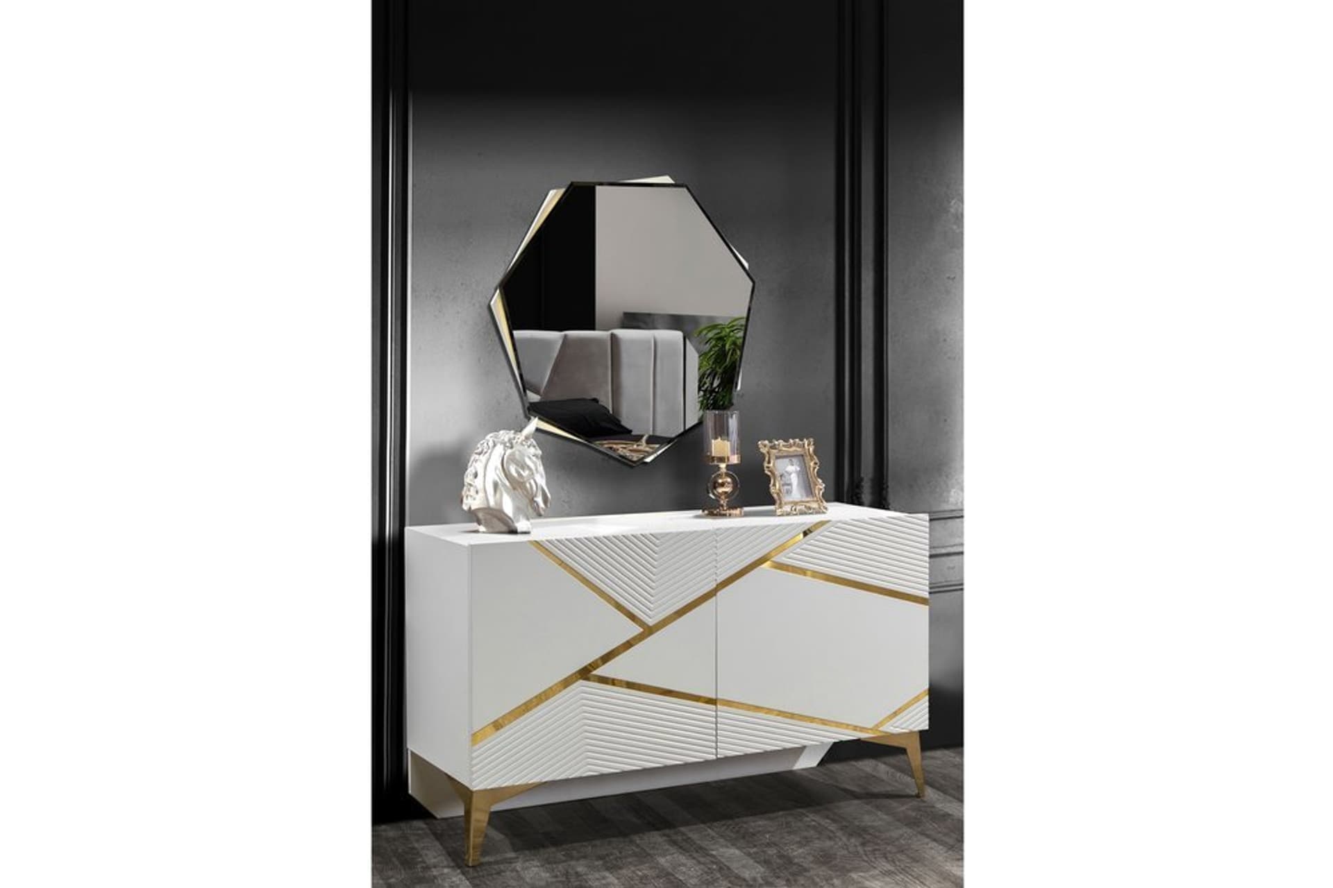 DİAMOND ŞİFONYER VE AYNA, KREM GOLD, 3 ÇEKMECELİ