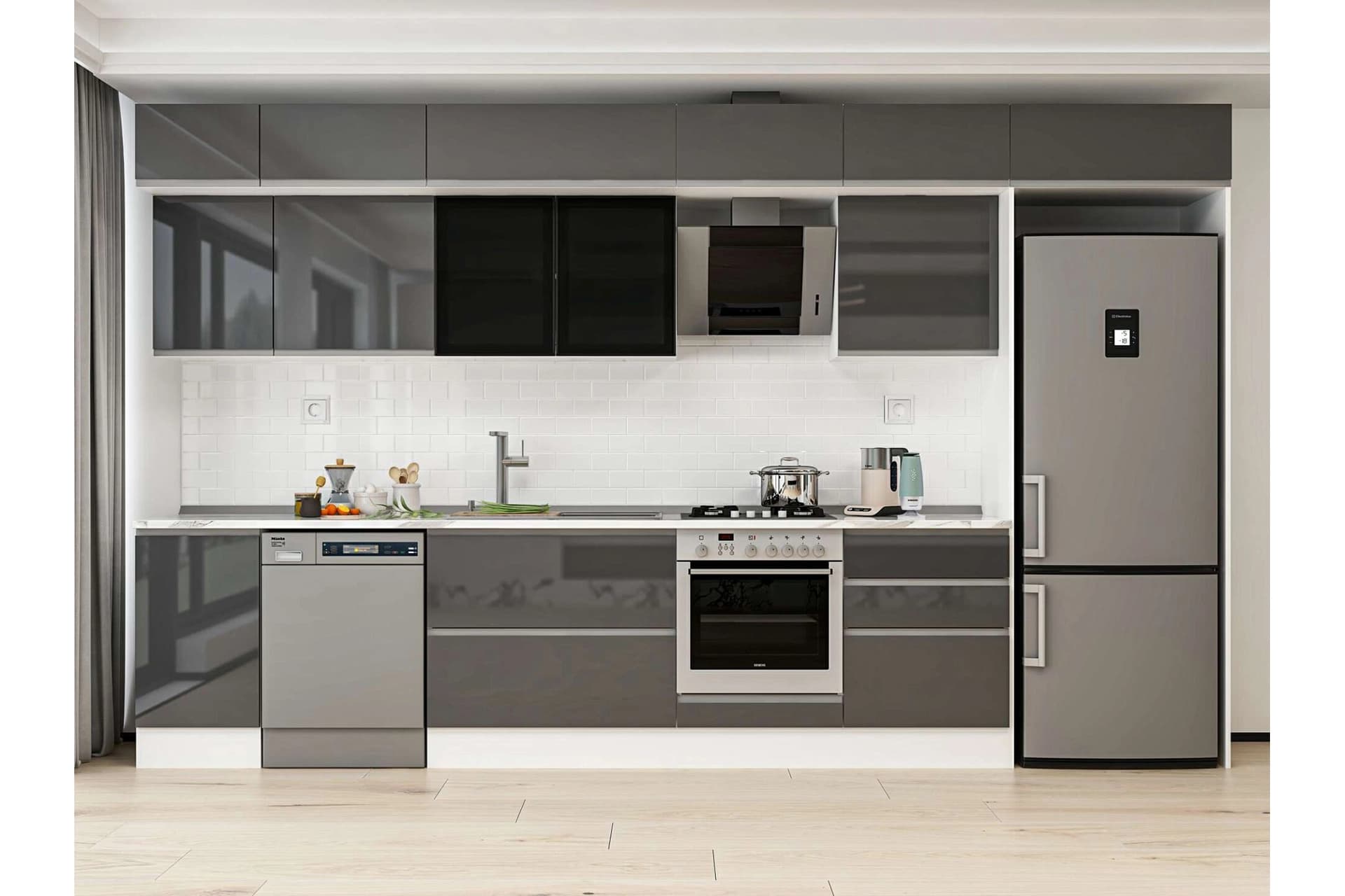 ALVİNKA 395X240 CM MUTFAK DOLABI, MB E90S45S60 3 ANTRASİT SUNTALAM