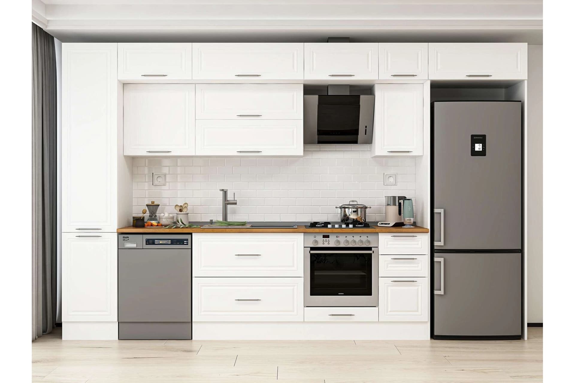 ALVİNKA 365X240 CM KLASİK MEBRAN MUTFAK DOLABI, MBB E80B45S40 2 MEBRAN BEYAZ SUNTALAM