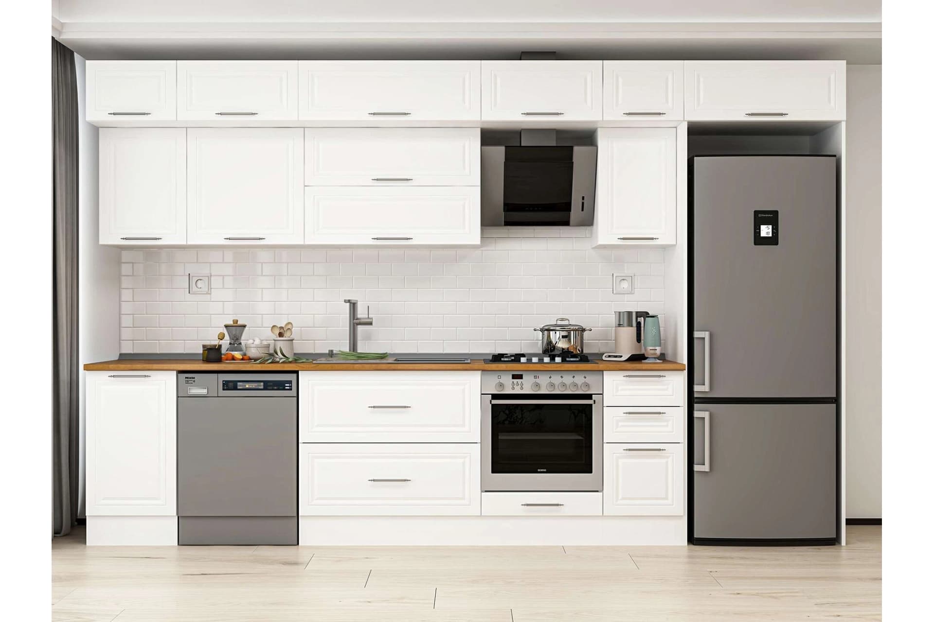ALVİNKA 375X240 CM KLASİK MEBRAN MUTFAK DOLABI, MB E90S45S40 2 MEBRAN BEYAZ SUNTALAM