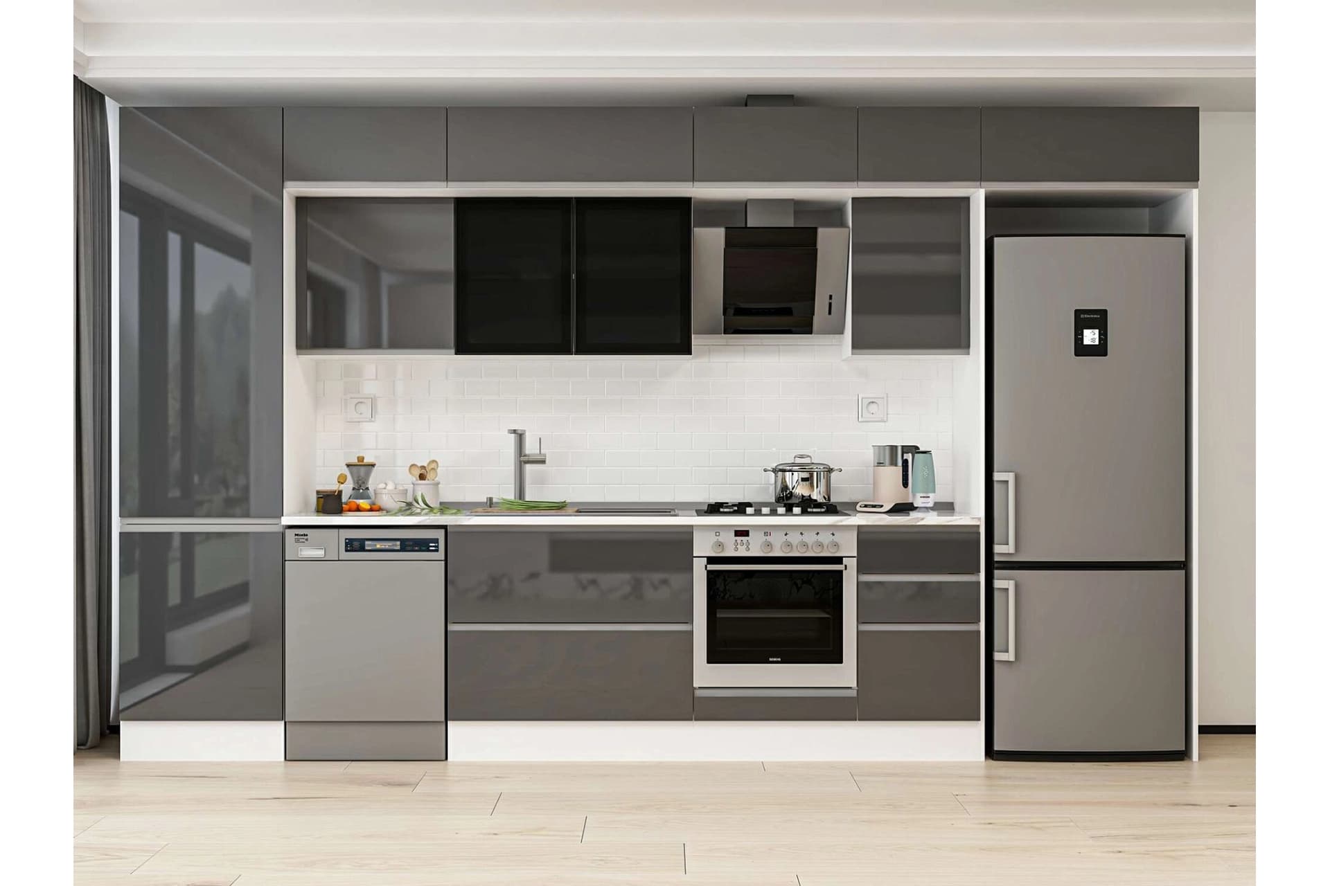 ALVİNKA 395X240 CM MUTFAK DOLABI, MBB E90B60S45 3 ANTRASİT SUNTALAM