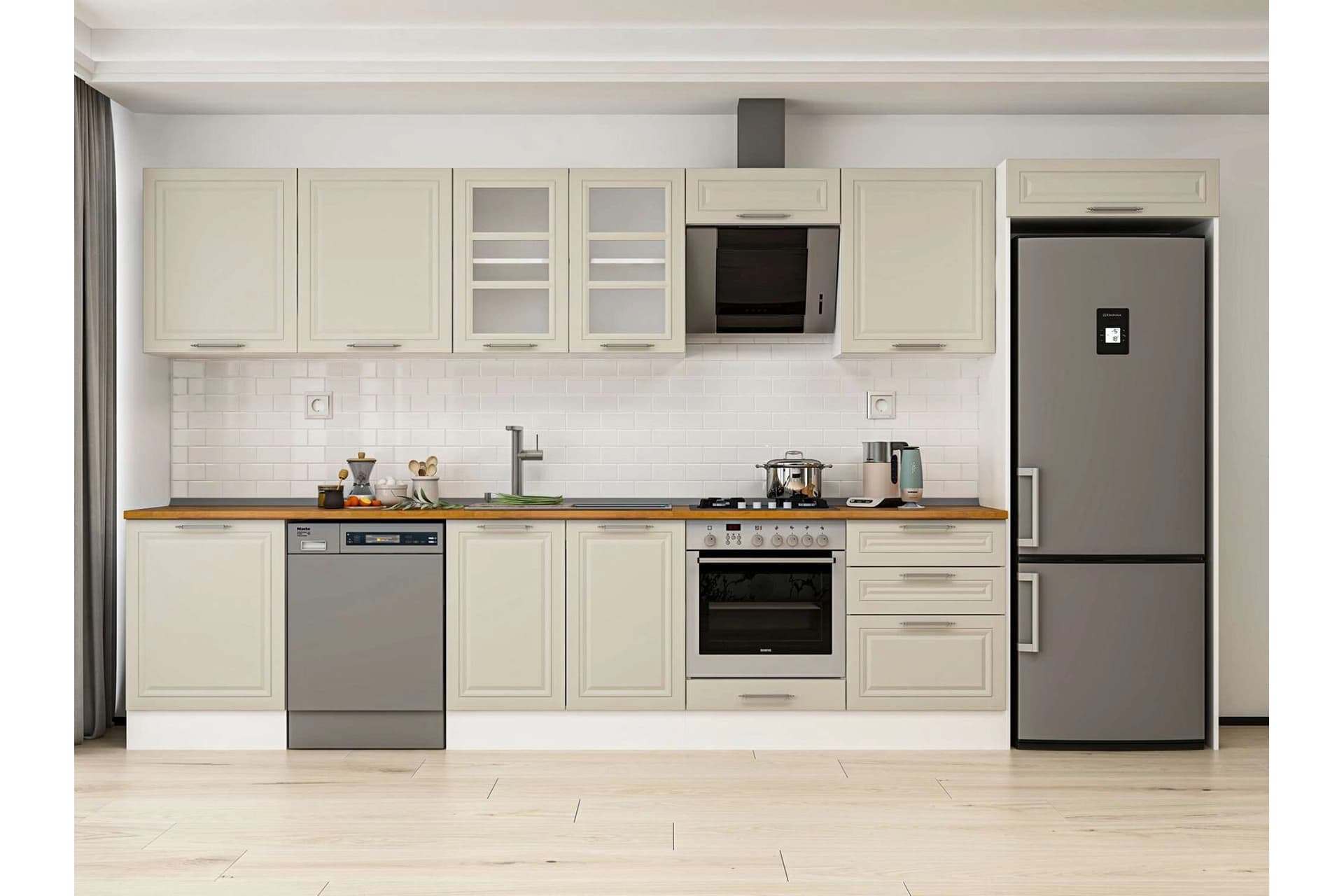 ALVİNKA 400X222 CM KLASİK MEBRAN MUTFAK DOLABI, MB E80S60S60 3 MEBRAN KUMTAŞI SUNTALAM