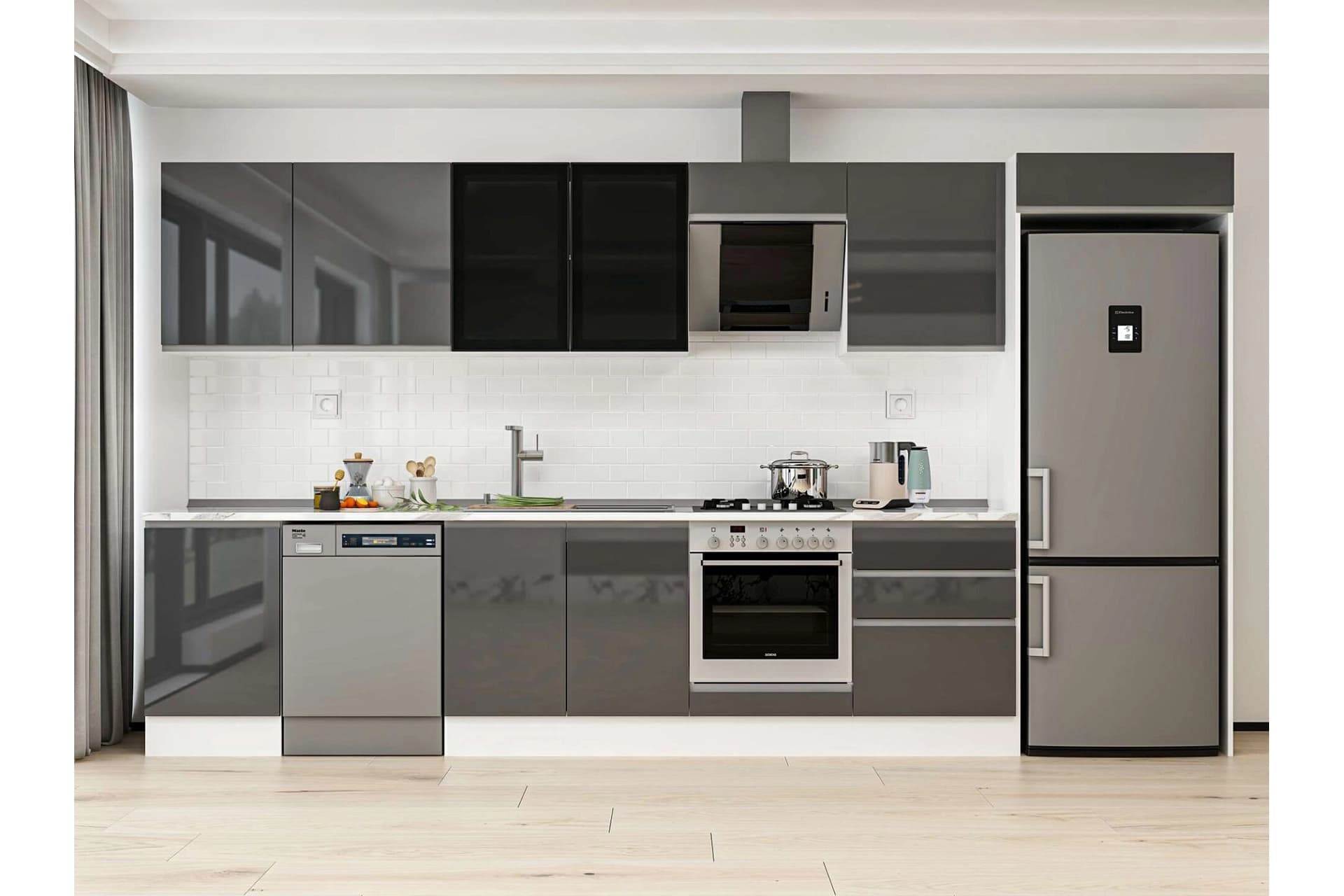 ALVİNKA 400X222 CM MUTFAK DOLABI, MB E90S50S60 3 ANTRASİT SUNTALAM