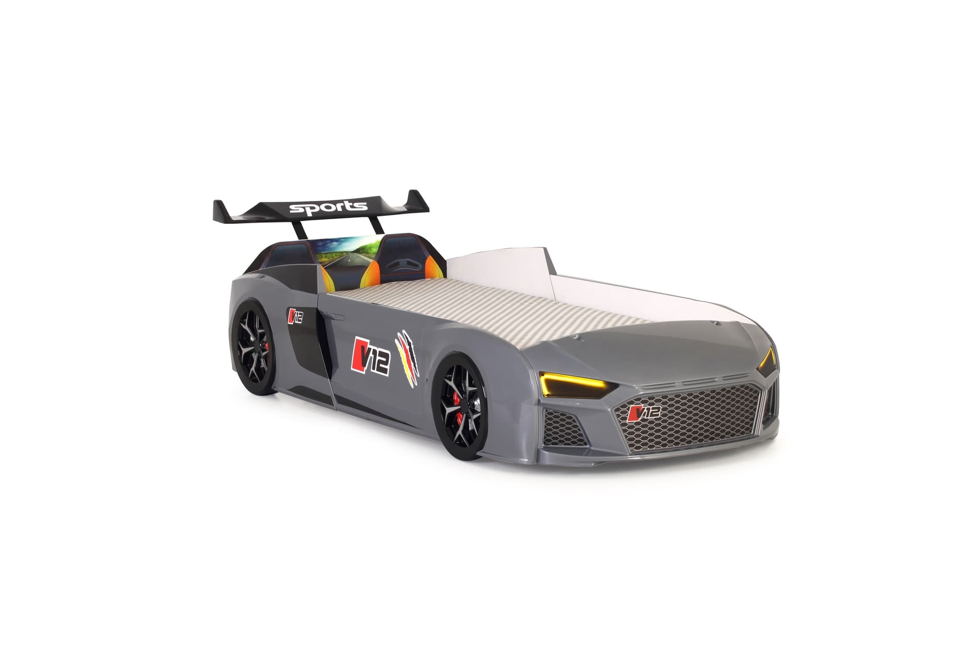 AUDİ IŞIKLI ARABALI YATAK, GRİ, V12