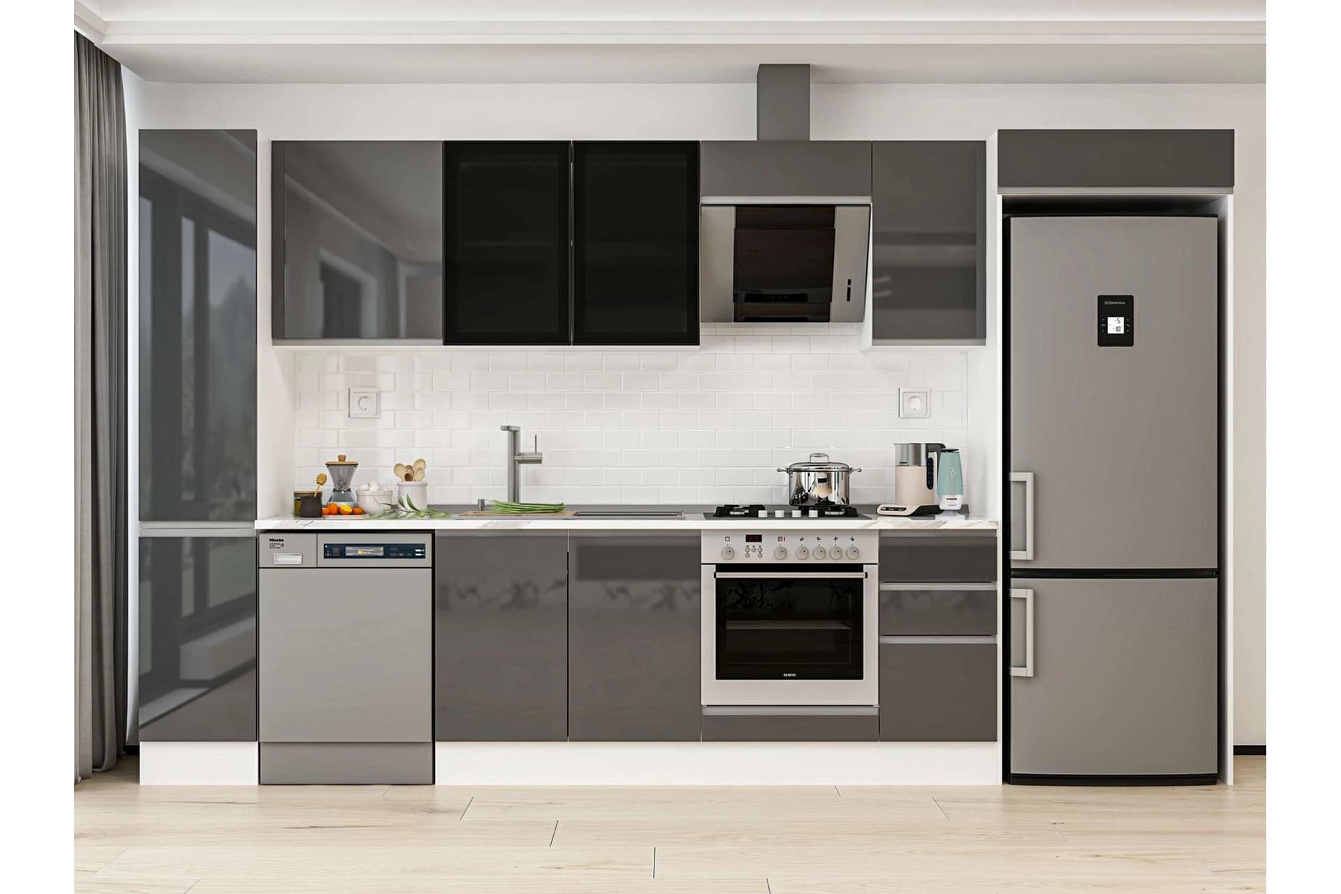 ALVİNKA 360X222 CM MUTFAK DOLABI, MBB E80B40S40 3 ANTRASİT SUNTALAM