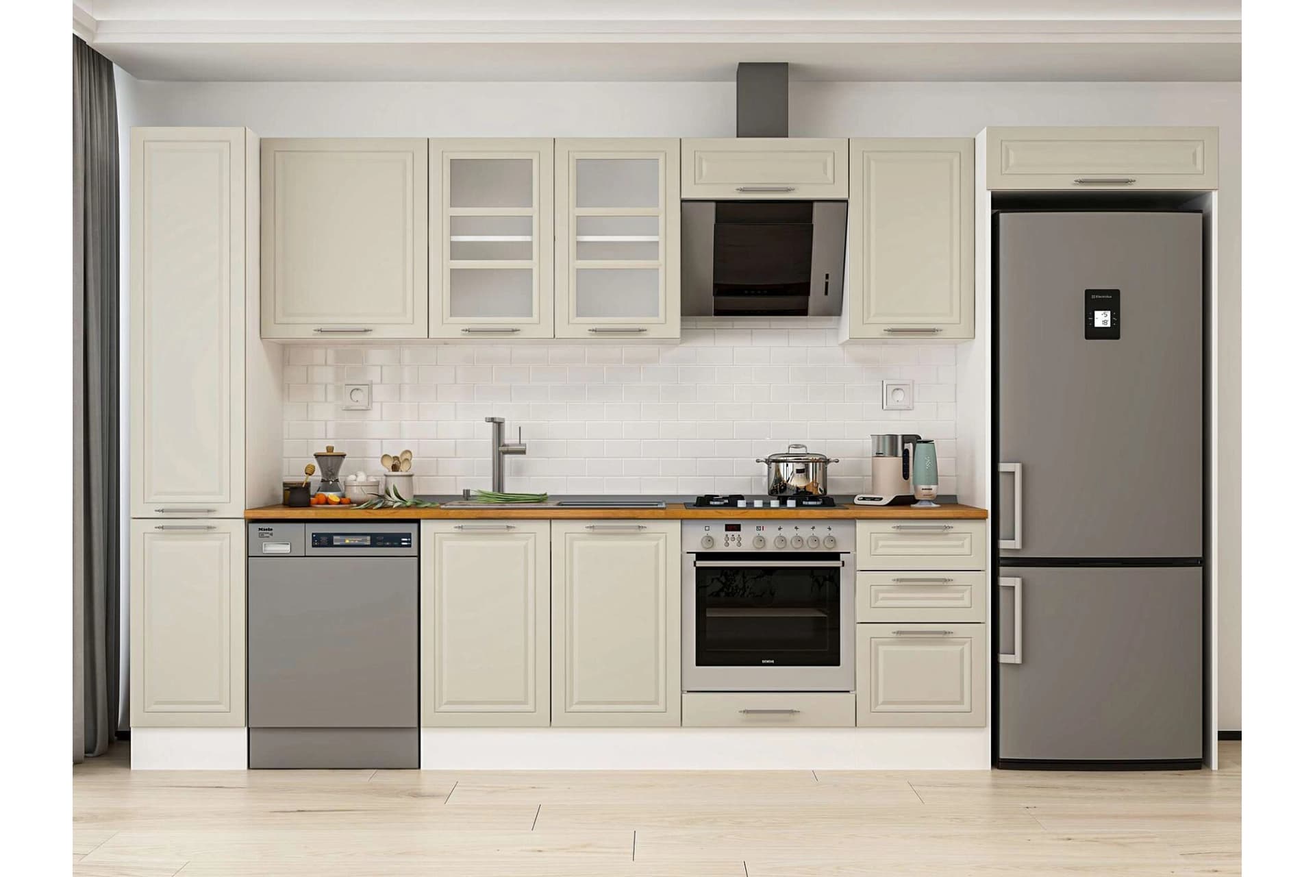 ALVİNKA 375X222 CM KLASİK MEBRAN MUTFAK DOLABI, MBB E90B40S45 3 MEBRAN KUMTAŞI SUNTALAM