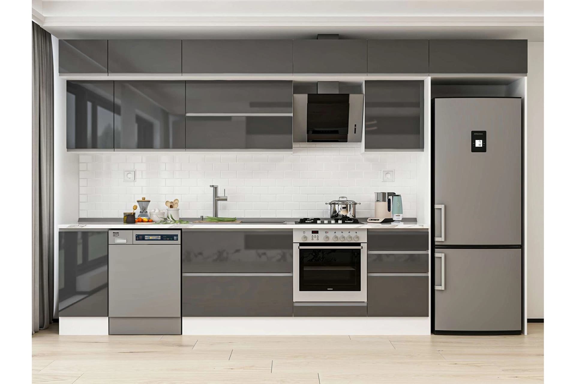 ALVİNKA 380X240 CM MUTFAK DOLABI, MB E90S40S50 2 ANTRASİT SUNTALAM