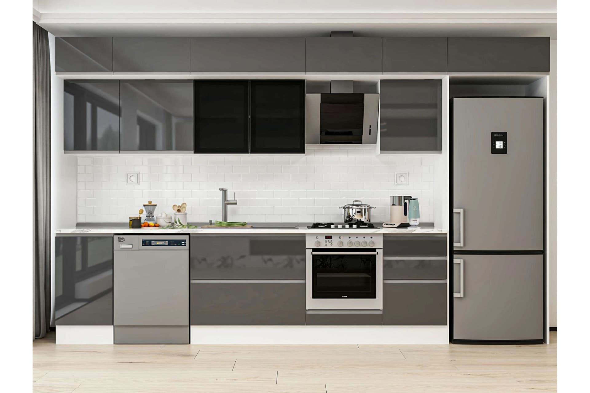 ALVİNKA 385X240 CM MUTFAK DOLABI, MB E90S45S50 3 ANTRASİT SUNTALAM