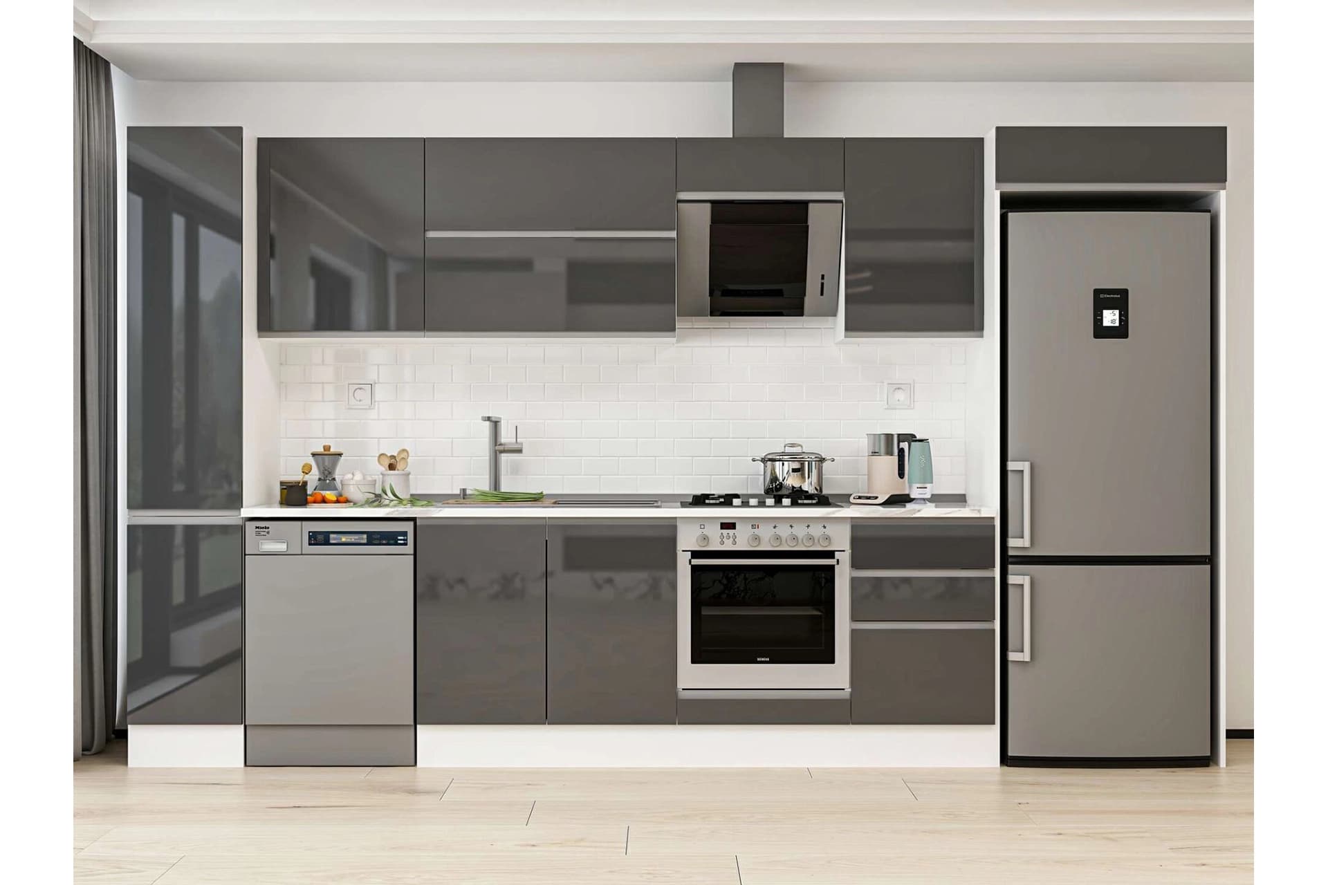 ALVİNKA 380X222 CM MUTFAK DOLABI, MBB E90B40S50 2 ANTRASİT SUNTALAM