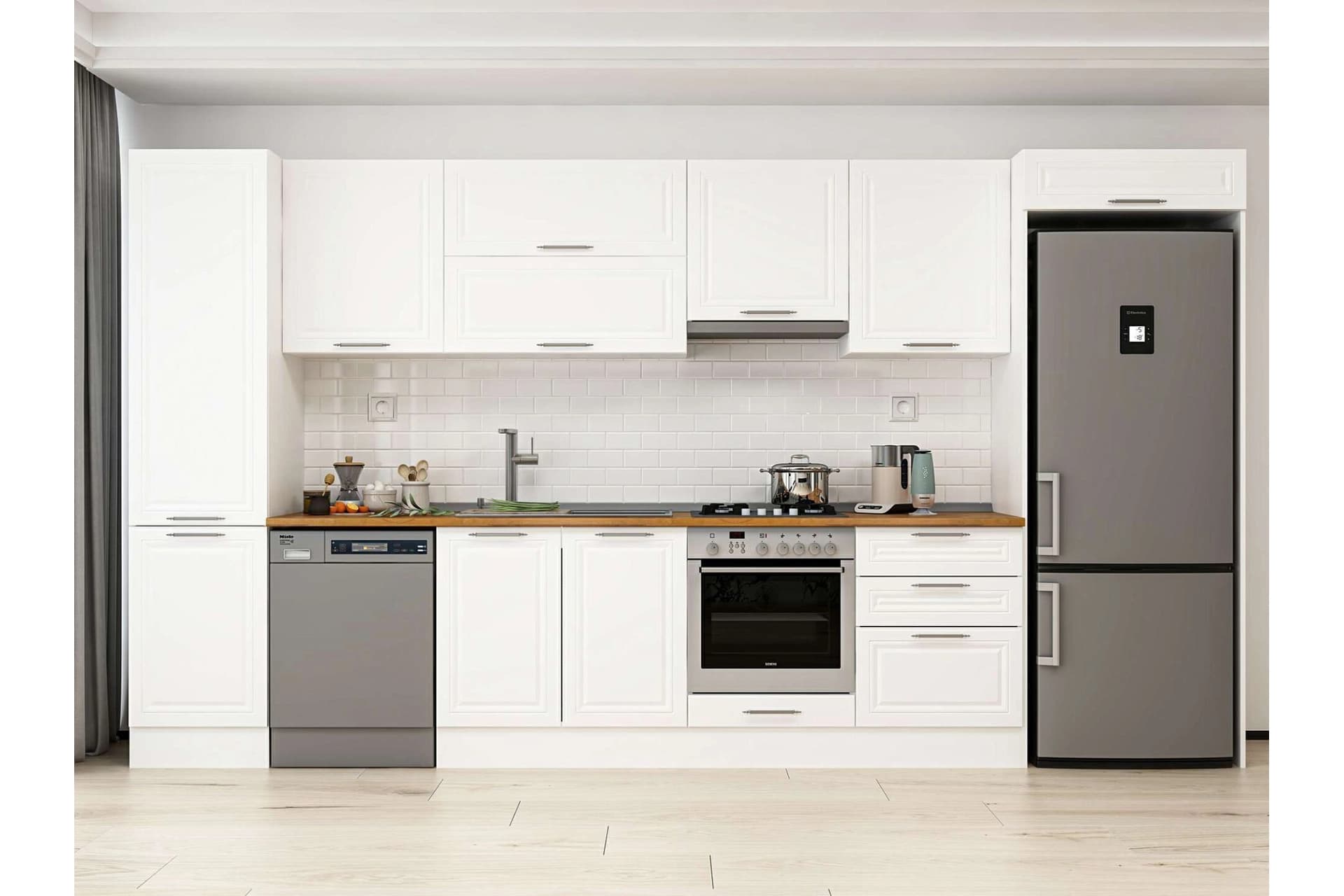 ALVİNKA 400X222 CM KLASİK MEBRAN MUTFAK DOLABI, MBB E90B50S60 1 MEBRAN BEYAZ MDF