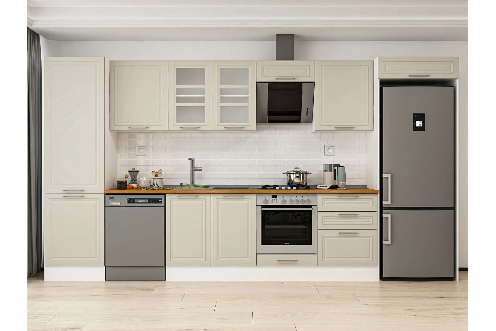 ALVİNKA 410X222 CM KLASİK MEBRAN MUTFAK DOLABI, MBB E90B60S60 3 MEBRAN KUMTAŞI SUNTALAM