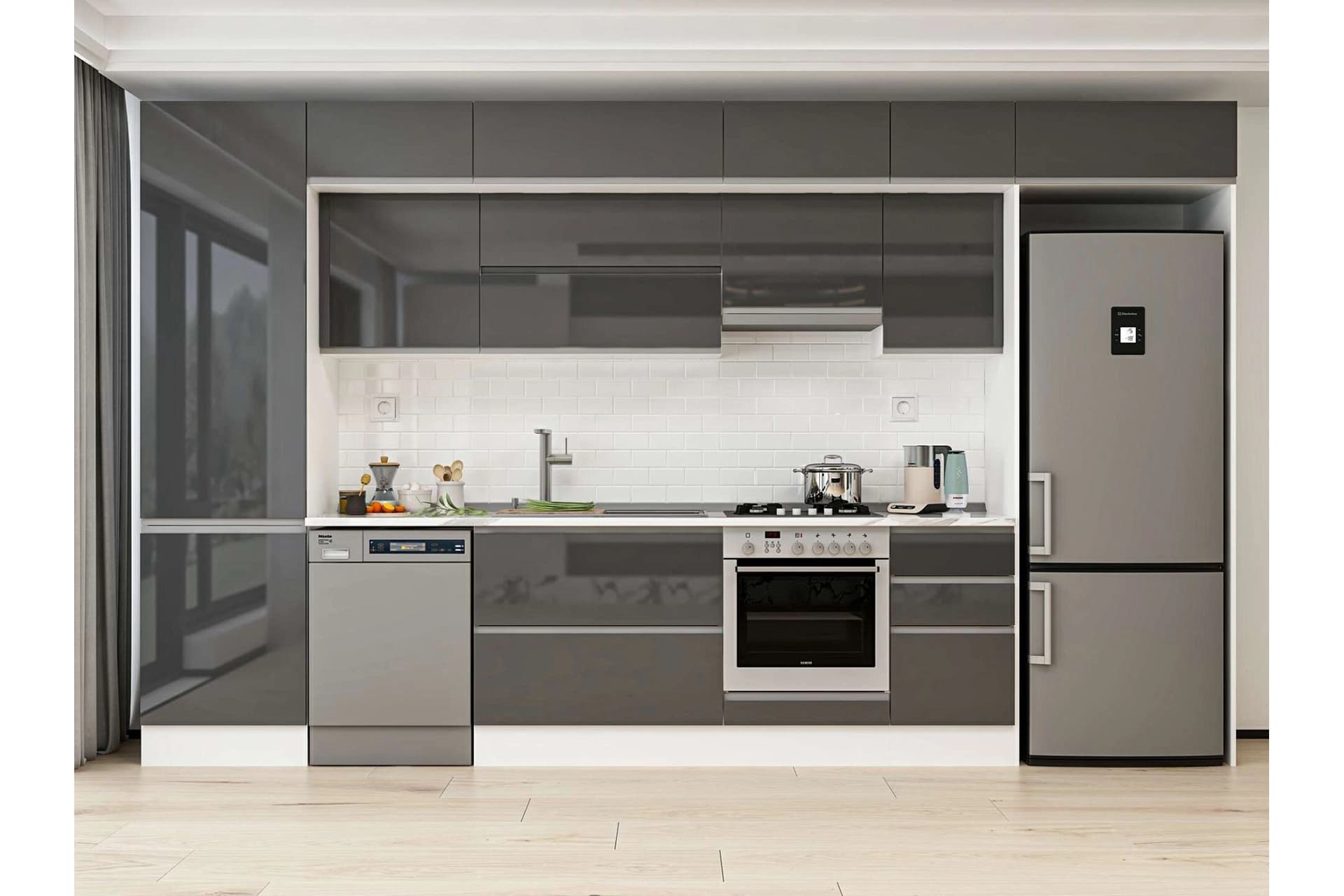 ALVİNKA 395X240 CM MUTFAK DOLABI, MBB E90B60S45 1 ANTRASİT SUNTALAM