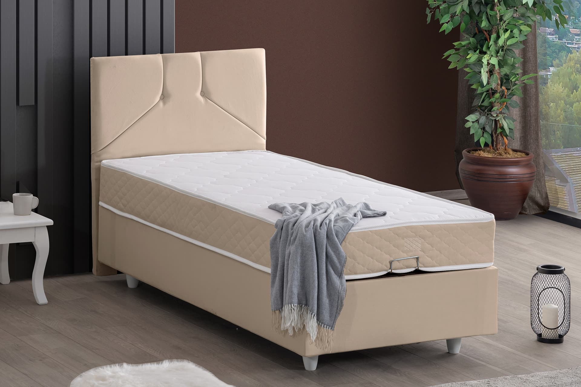 WİCK BAZA BAŞLIK VE LETTO YATAK SETİ, BEJ, 90X190