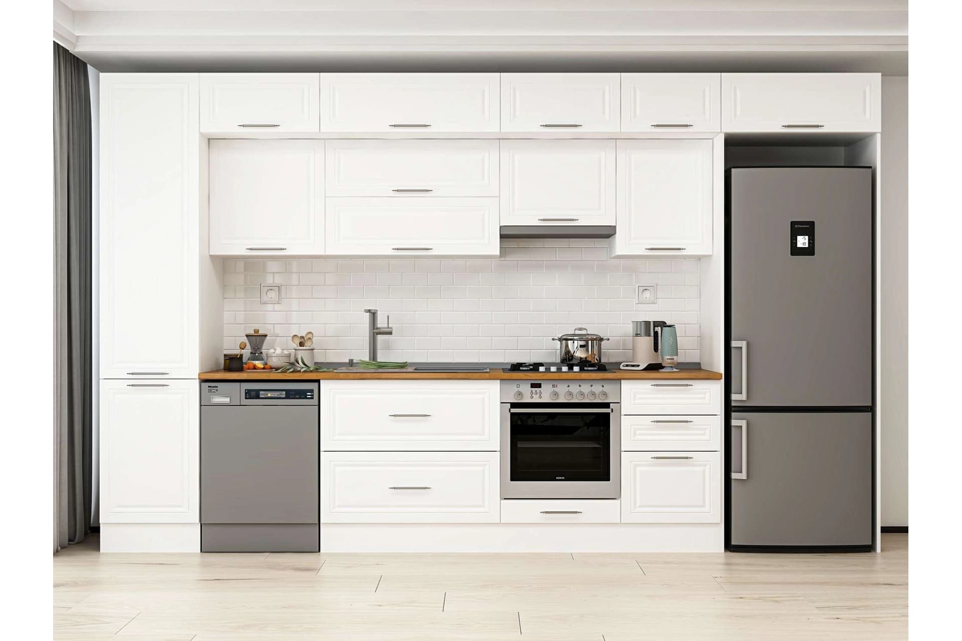 ALVİNKA 380X240 CM KLASİK MEBRAN MUTFAK DOLABI, MBB E80B50S50 1 MEBRAN BEYAZ SUNTALAM