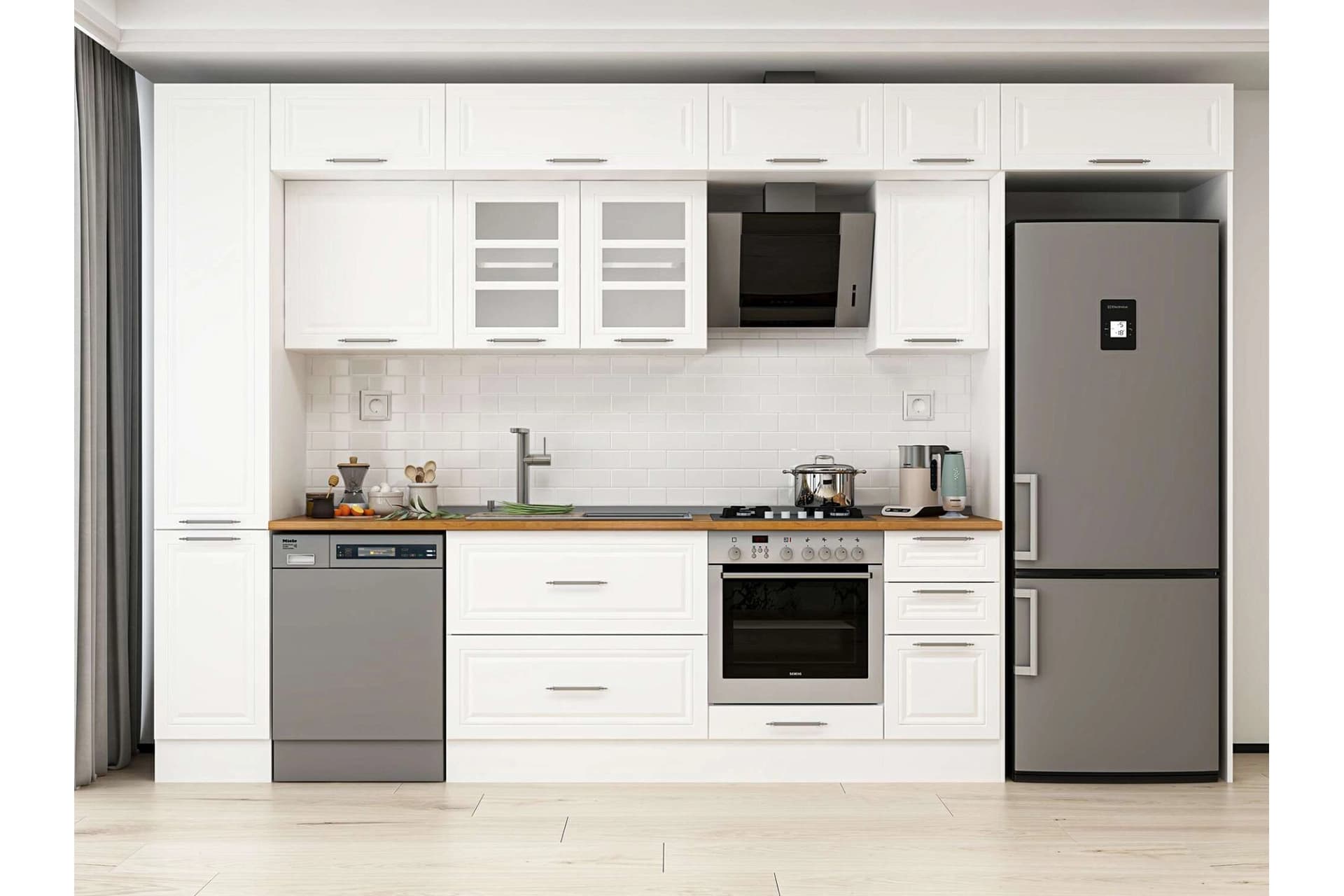 ALVİNKA 360X240 CM KLASİK MEBRAN MUTFAK DOLABI, MBB E80B40S40 3 MEBRAN BEYAZ SUNTALAM