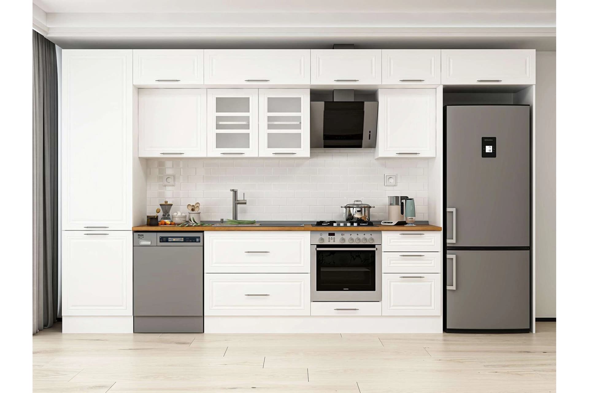 ALVİNKA 400X240 CM KLASİK MEBRAN MUTFAK DOLABI, MBB E90B60S50 3 MEBRAN BEYAZ SUNTALAM