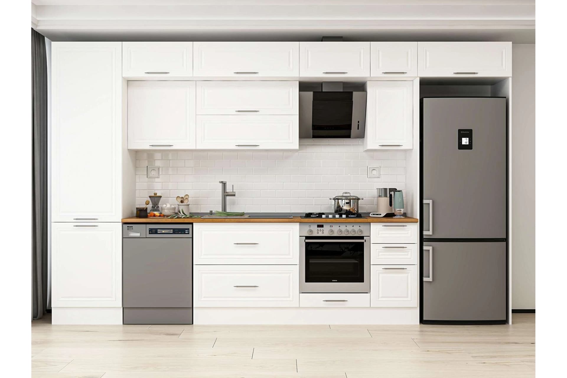 ALVİNKA 390X240 CM KLASİK MEBRAN MUTFAK DOLABI, MBB E90B60S40 2 MEBRAN BEYAZ SUNTALAM
