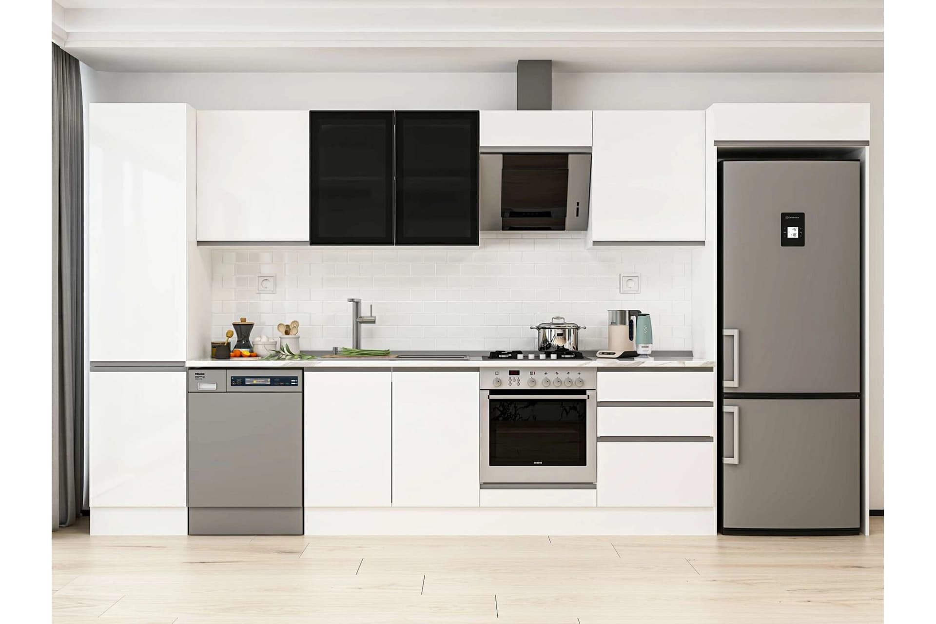 ALVİNKA 390X222 CM MUTFAK DOLABI, MBB E80B50S60 3 BEYAZ SUNTALAM